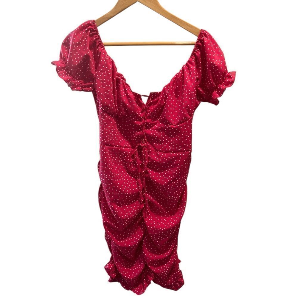SHEIN Red Polka Dot Ruched Puff Sleeve Dress | NWOT | Size Large